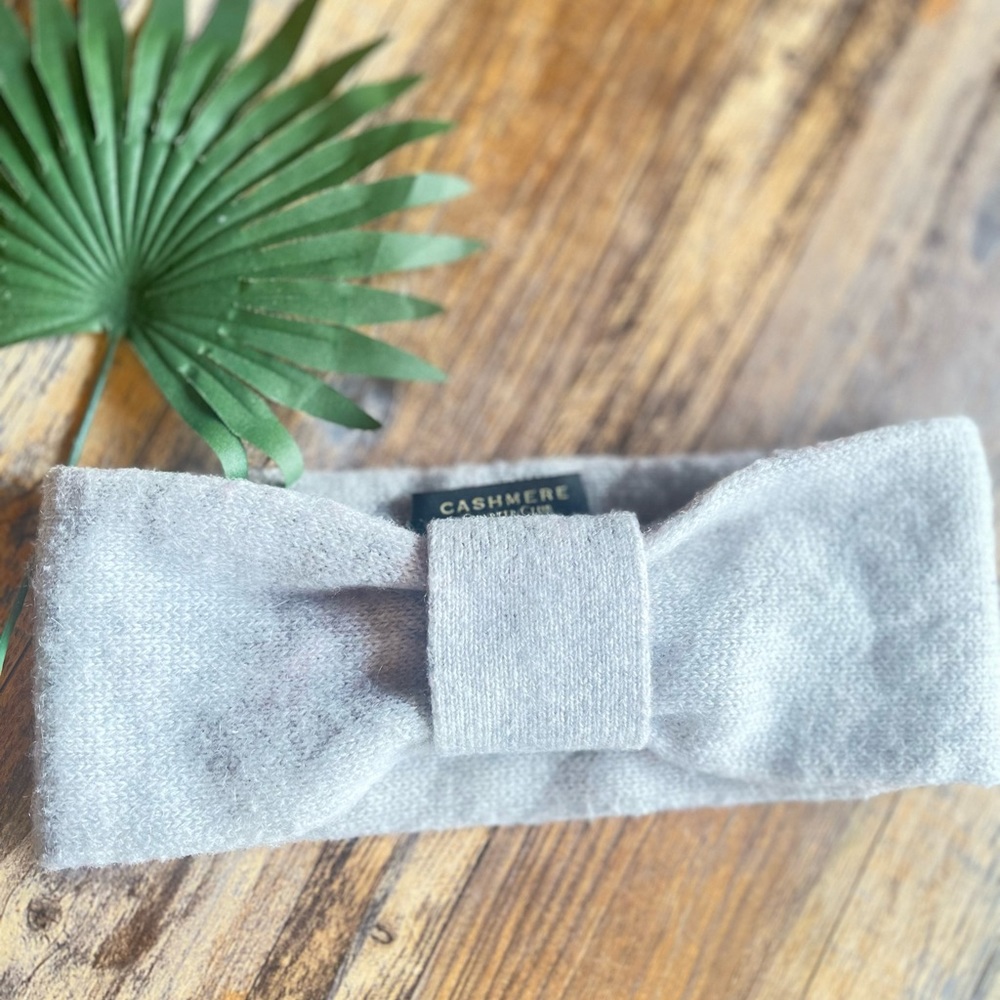CASHMERE CHARTER CLUB LUXURY HEADBAND WARM WRAP WINTER LIGHT GRAY BOW LOOK